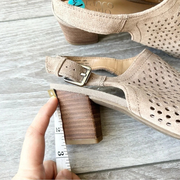 Franco Sarto Mandi Beige Caged Peep Toe Ankle Buckle Slingback Sandal Heels - Picture 14 of 14